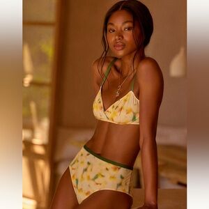 Anthropologie Floral Print Panties - Yellow and Green